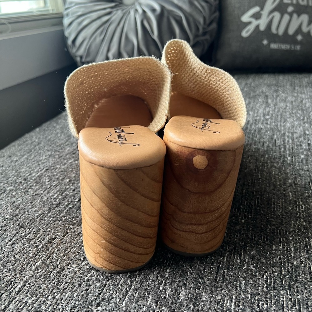 Free People Cream Tan Clog Mules with Wooden Soles - Picture 8 of 9